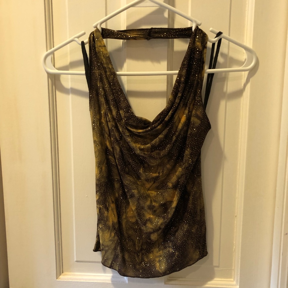 Brown / gold floral sparked halter size small
